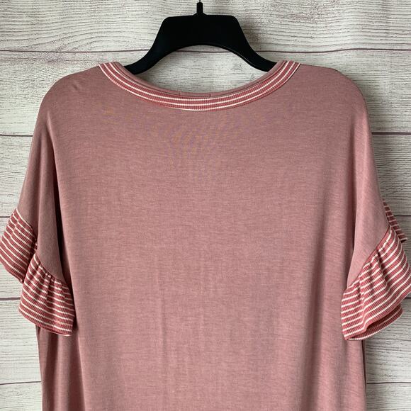 Hailey & Co Mauve Pink Short Sleeve Blouse with Striped Ruffle Cuffs Size L - Picture 11 of 12